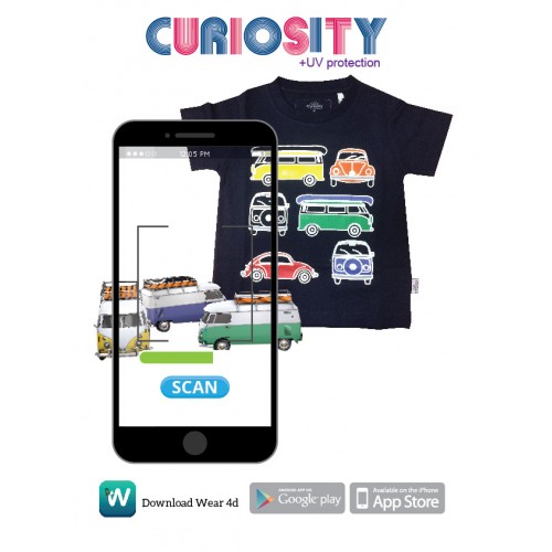 4D VINTAGE BUS AUGMENTED REALITY T-SHIRT FOR BOYS (NAVY)