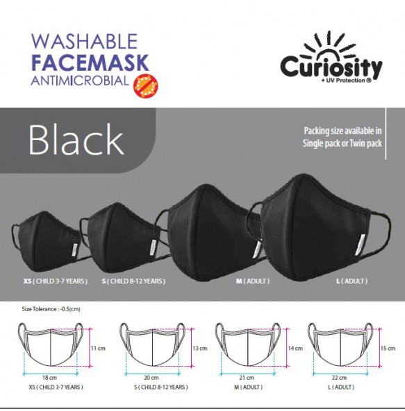 Washable Face Mask Antimicrobial with Adjustable Stopper and Nose Bridge  Single Pack