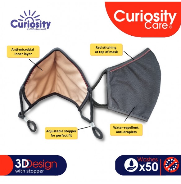 Curiosity Care 3-ply Washable Antimicrobial Fabric Mask with Water-Repellent Function (Size M for Adults)